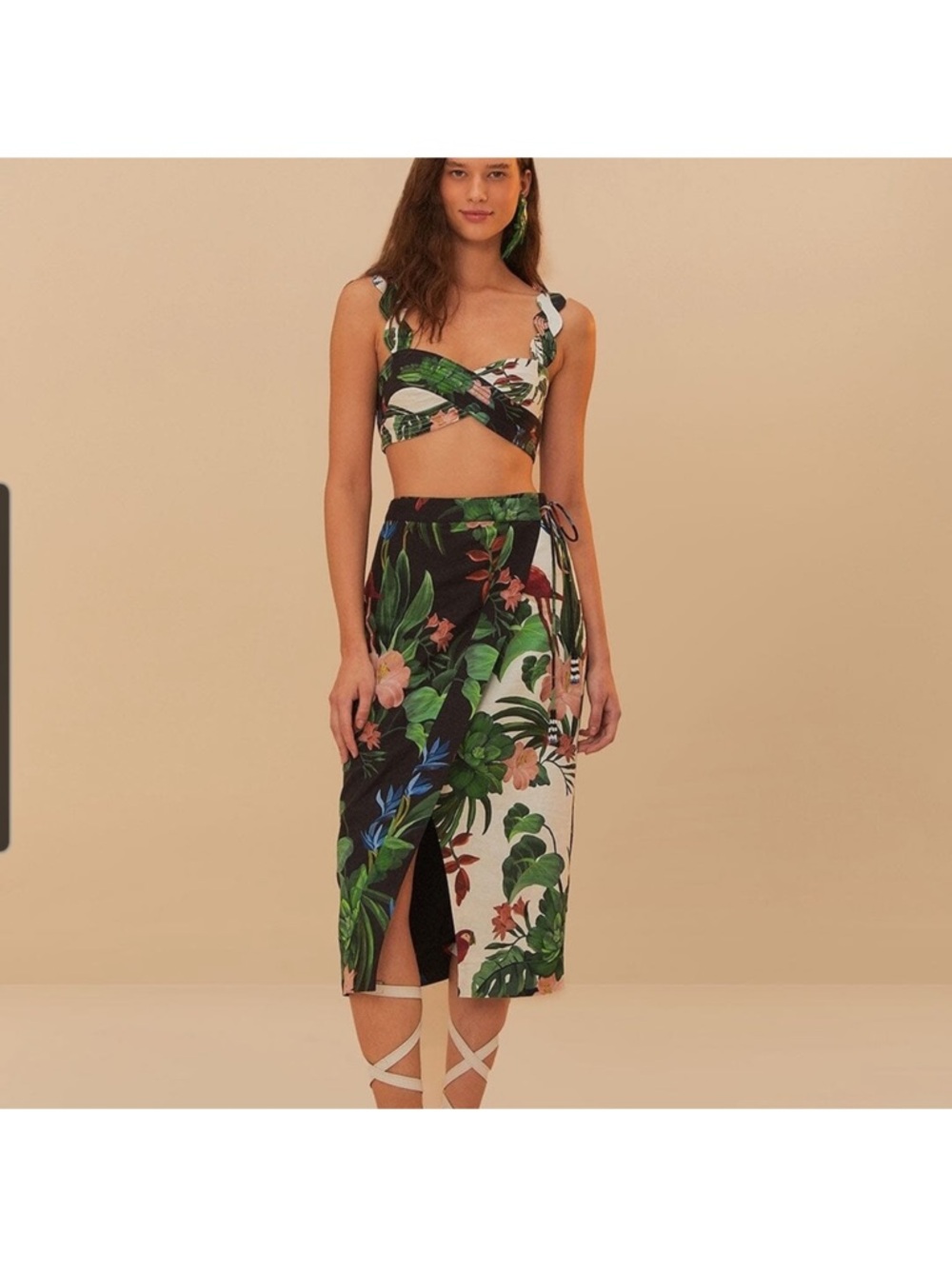 NWT Farm Rio Midnight Macaw Fiesta Mix Midi Skirt Size XS